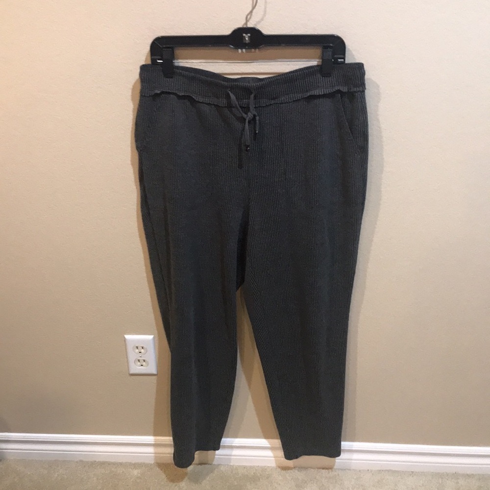 Max Studio Rib Knit Slouch Pull On Charcoal Loungewear Pants w/Pockets- XL